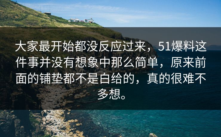 大家最开始都没反应过来，51爆料这件事并没有想象中那么简单，原来前面的铺垫都不是白给的，真的很难不多想。